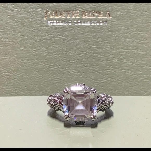 Judith Ripka Sterling Silver Asscher Cut Cubic Zirconia Ring, Size 5 - Picture 1 of 10